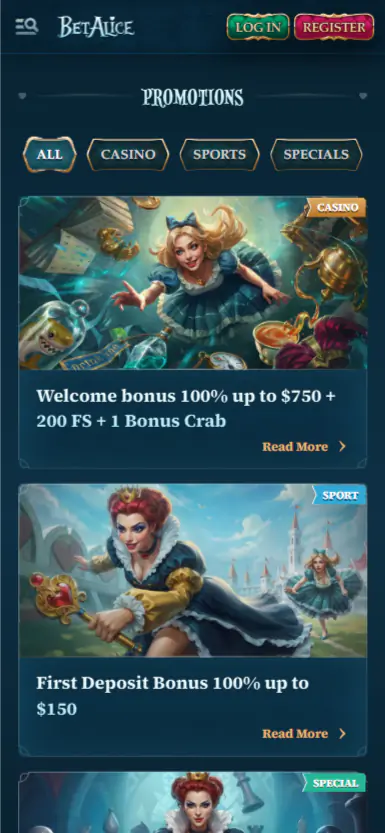 Interface Bet Alice App