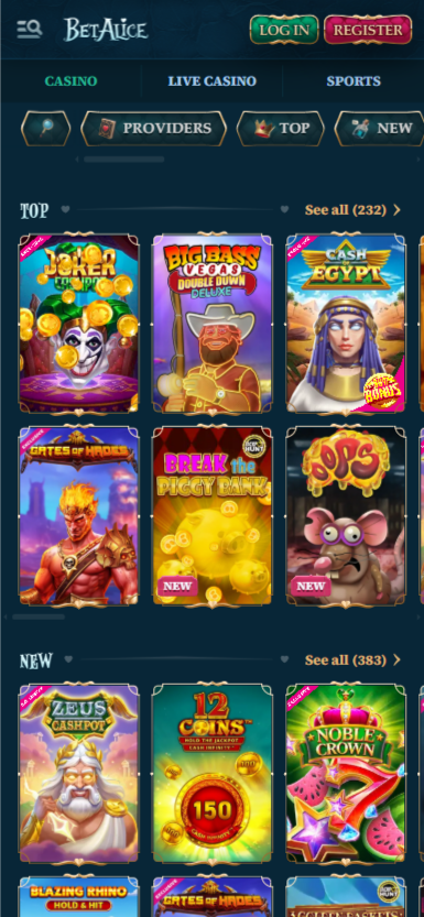 Interface Bet Alice App